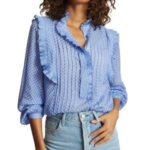 Reiss Taylor blue ruffled Victorian Quite Luxery Minimalist silk blend blouse